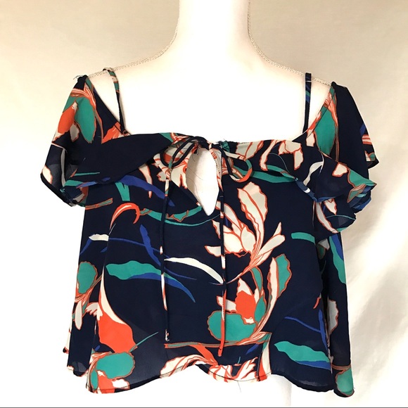 Japna Tops - NWT Navy Orange Crop Floral Off Shoulder Top S M